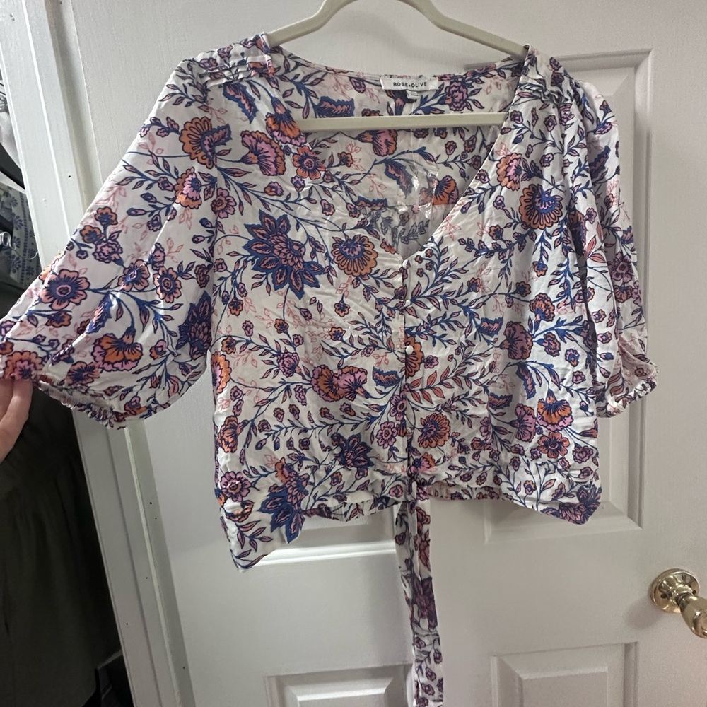 Rose & Olive Floral Top - Pink and Blue